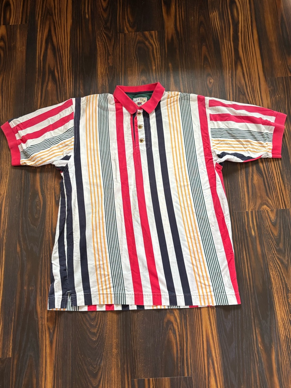 VTG Cutter & Buck Striped Polo in Red, Navy, Cream, Yellow, and Green